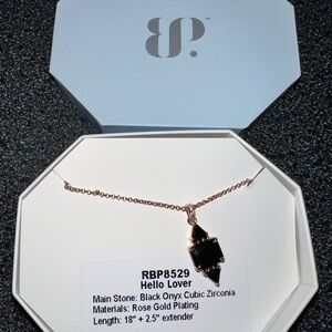 Hello Lover Ring Bomb Party Necklace Rose Gold Plating And Black Onyx cz